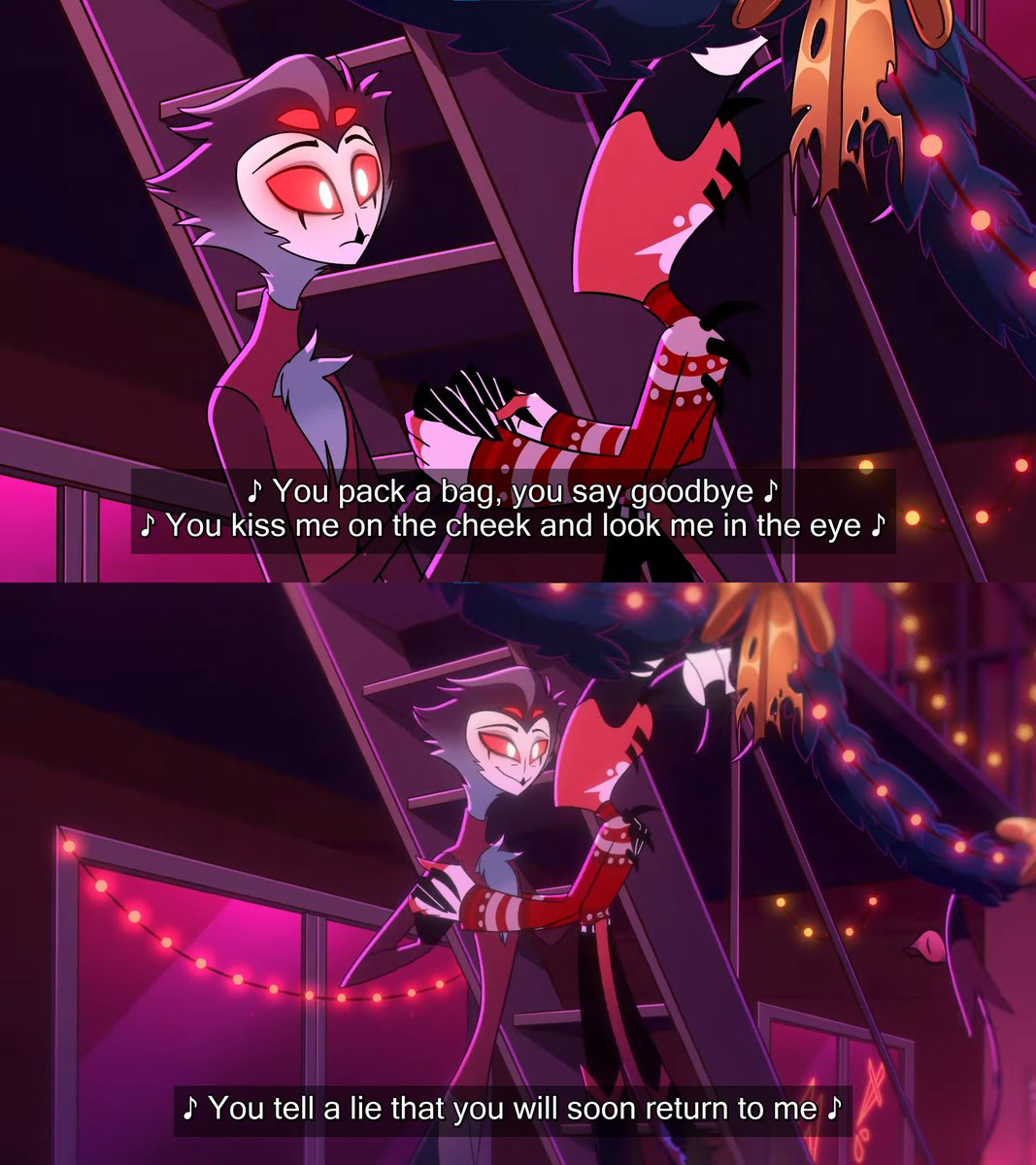 _Choco_torta's tweet image. Please tell me I&apos;m not the only one who thinks the lyrics of &quot;Merry Sinsmas&quot; are a foreshadow of what will happen in season 3..
To me it feels like it&apos;s Blitzø who&apos;s saying those words.
#HelluvaBoss #Blitzø #Stolas #Stolitz