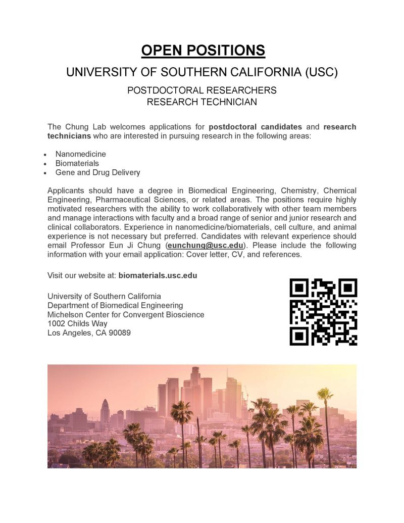 Eunji Paige Chung (@thechunglab) on Twitter photo Our lab has openings for postdocs and research technicians!
Email eunchung@usc.edu with CV and interests, and for more information. Our lab has openings for postdocs and research technicians!
Email eunchung@usc.edu with CV and interests, and for more information.