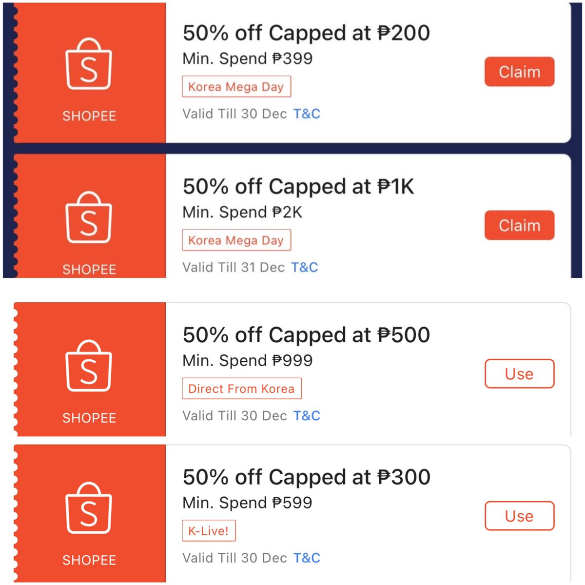 KOREA MEGA DAY VOUCHERS!💖🇰🇷

₱200 &amp; ₱1000 off: s.shopee.ph/9UlPs3QtJp
₱500 off: s.shopee.ph/10mrmTcGWc
₱300 off: s.shopee.ph/3fnbKchjbM

use here
KBeauty: s.shopee.ph/3LAmYqnMTl
KMerch: s.shopee.ph/VqbBgEwGu
Other Korean Brands: s.shopee.ph/10mrme7UbA

repost to