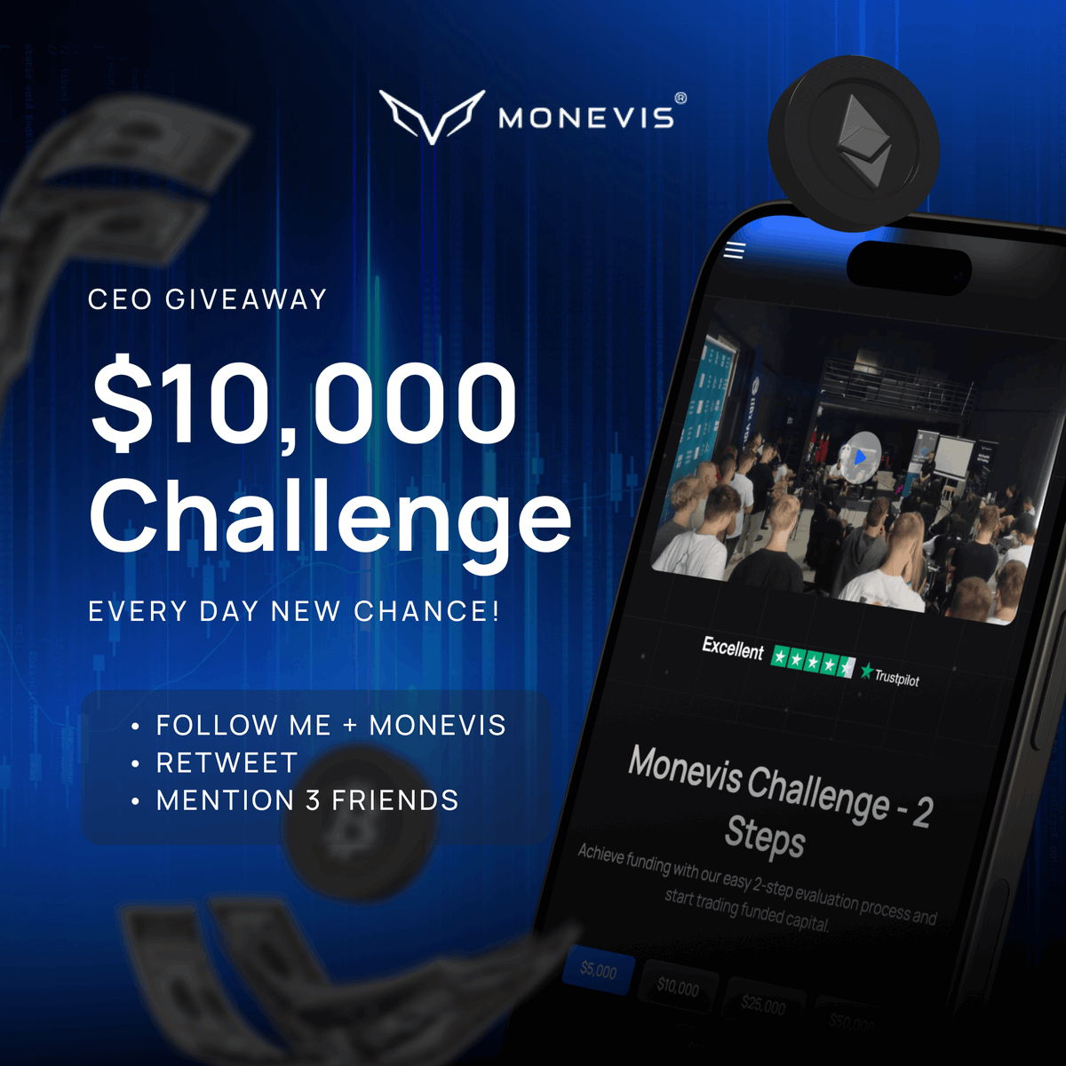 Milos | CEO of Monevis (@monevismilos) on Twitter photo 🚨 CEO GIVEAWAY ALERT! 🚨
December is the month of gifts, and I’m giving away a $10,000 challenge account EVERY DAY for the next 30 days! 🎉📷 Each day new chance!
13/30
Want to win? Here's how:
1️⃣ Follow <a href="/MonevisMilos/">Milos | CEO of Monevis</a> and <a href="/monevis/">Monevis Funding</a>
2️⃣ Like & Retweet this post
3️⃣ Tag 3 friends 🚨 CEO GIVEAWAY ALERT! 🚨
December is the month of gifts, and I’m giving away a $10,000 challenge account EVERY DAY for the next 30 days! 🎉📷 Each day new chance!
13/30
Want to win? Here's how:
1️⃣ Follow <a href="/MonevisMilos/">Milos | CEO of Monevis</a> and <a href="/monevis/">Monevis Funding</a>
2️⃣ Like & Retweet this post
3️⃣ Tag 3 friends