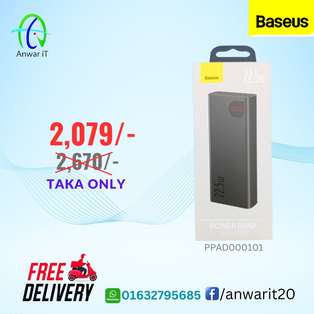 anwar_it20's tweet image. Baseus 22.5w (PPAD000101) 20000mAh Adaman Metal Digital Display Quick Charge Power Bank

#BASEUS #baseuspowerbank #portable #metal  #anwarit #20000mah #Adaman #digitaldisplay  #quickcharge #charging #powerbank #freedelivery 
#anwarit_01632795685