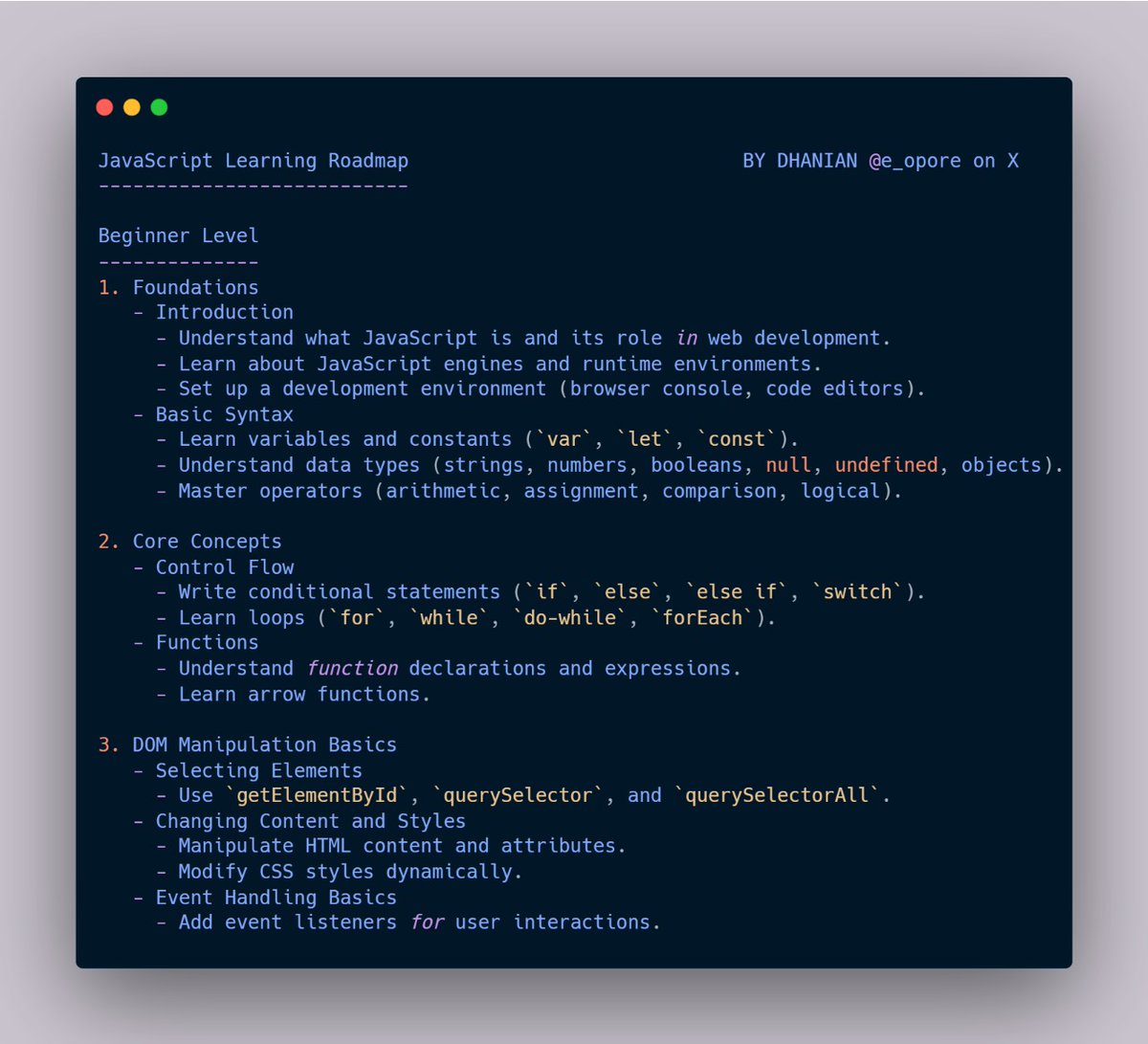 e_opore's tweet image. JavaScript Learning Roadmap as beginner, intermediate and advanced level.