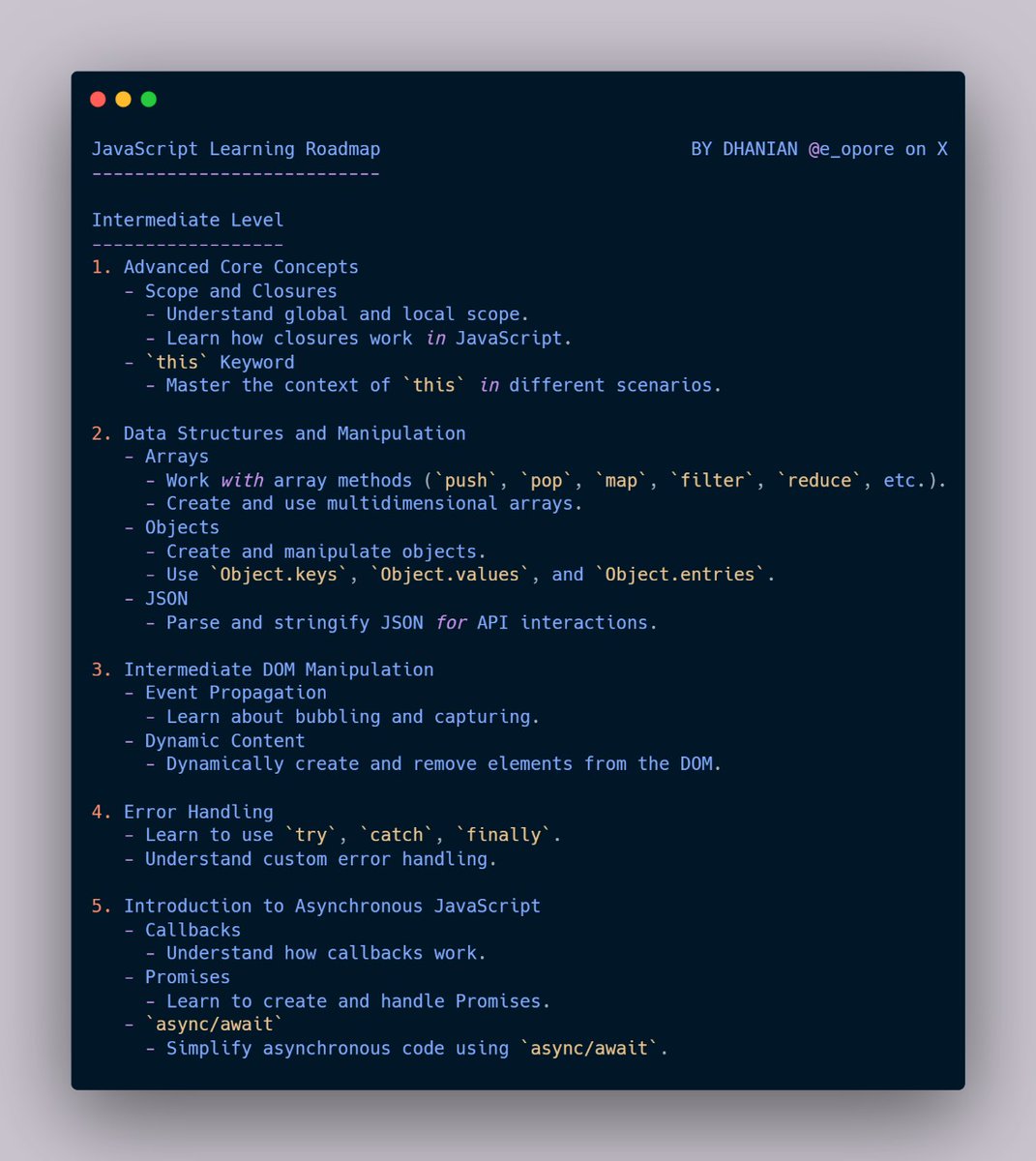 e_opore's tweet image. JavaScript Learning Roadmap as beginner, intermediate and advanced level.