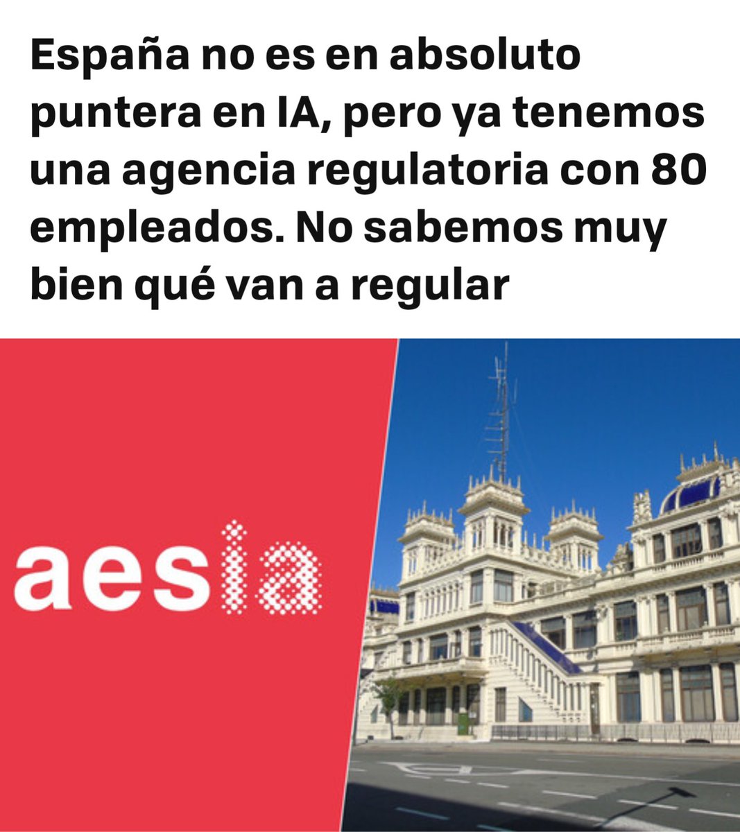 De los creadores de "Las cookies mataron a tus padres por eso las regulamos" nos llega ahora una nueva peli: "No tenemos ni p*ta idea de qué vamos a regular de la IA pero comencemos por pagar 80 sueldacos de dinero público".

Así nos va. Me dan arcadas 🤮