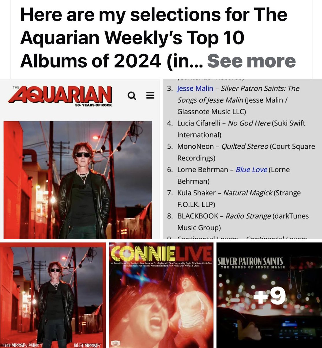Honored and humbled to be included in The Aquarian / Sherry Thomas Top 10 albums of 2024 with my album No God Here Thank you! 🙏🖤 #top10 #music #2024
