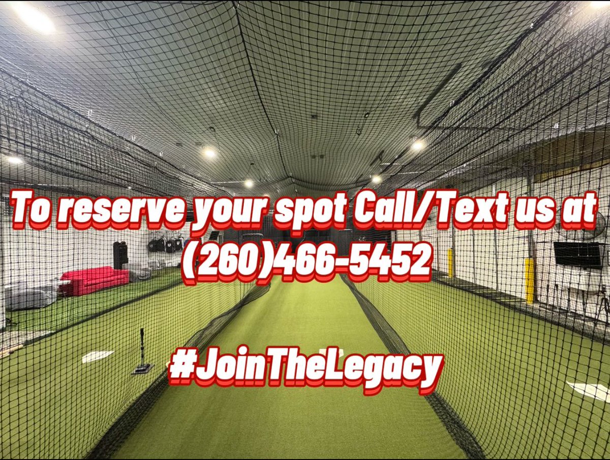 January sessions are now available!Last sessions had a great turnout, and lots of improvement was made! 

Call or text us at (260) 466-5452 to reserve your spot! Become more of an all around hitter, pitcher and catcher! #JoinTheLegacy