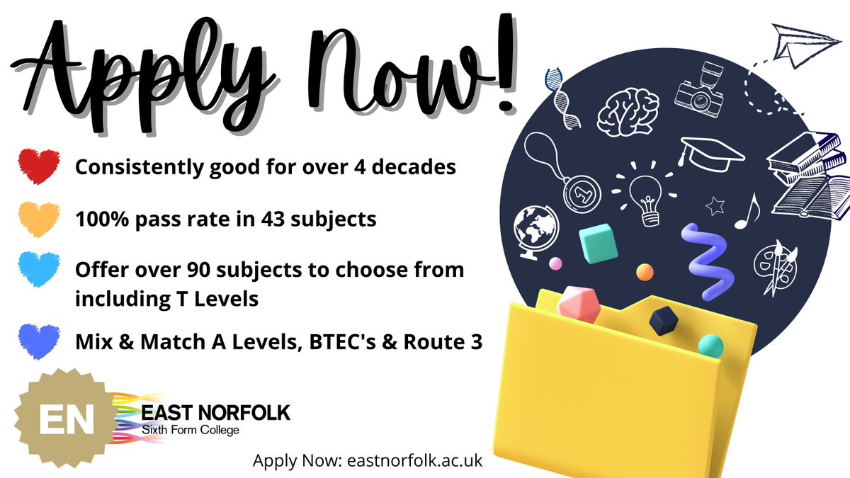 ✨ Apply Now ✨
We’ve already completed lots of interviews and welcomed many incredible students into our courses for September 2025!

Apply today and be part of something amazing! 
eastnorfolk.ac.uk
🚀 #ApplyNow #FutureLeaders #September2025 #YourJourneyStartsHere