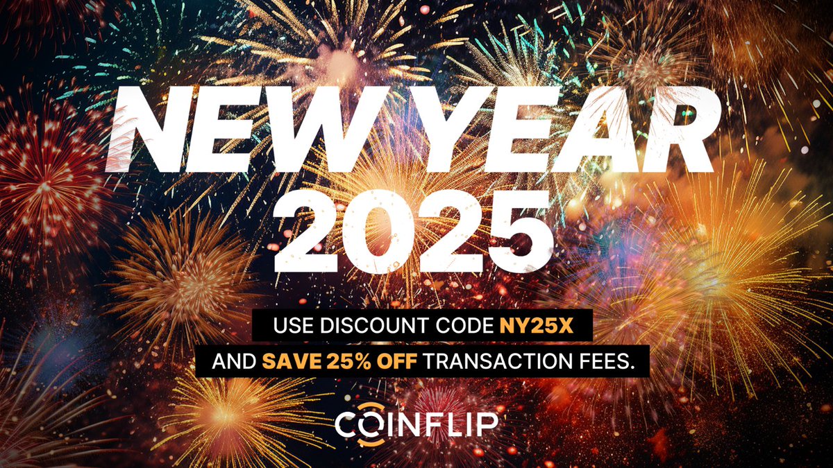 👋 Say goodbye to 2024 and hello to 2025 and SAVINGS! 🥂 Use promo code  NY25X to save 25% off transaction fees* at CoinFlip ATMs or with CoinFlip  Preferred! #NewYear #NYE #Crypto #