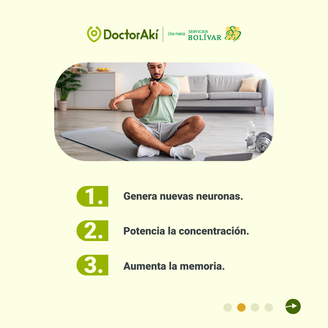 DoctorAkicol's tweet photo. 💪 La actividad física tiene múltiples beneficios para nuestro cerebro. 🧠 

❇️ Hoy en DoctorAkí te compartimos 5 de estos para que los tengas en cuenta para tu día a día. 

 🔗 Si necesitas consultar a un especialista en neurología, puedes hacerlo aquí: https://t.co/g6MF7zliag https://t.co/fy2jWW0GK1