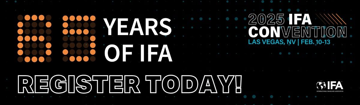 Join IFA at the 𝟐𝟎𝟐𝟓 𝐀𝐧𝐧𝐮𝐚𝐥 𝐂𝐨𝐧𝐯𝐞𝐧𝐭𝐢𝐨𝐧 to celebrate 𝟔𝟓 𝐲𝐞𝐚𝐫𝐬 𝐨𝐟 𝐭𝐡𝐞 𝐂𝐨𝐧𝐯𝐞𝐧𝐭𝐢𝐨𝐧, which promotes franchising excellence! Register today: bit.ly/JoinTeamFranch…