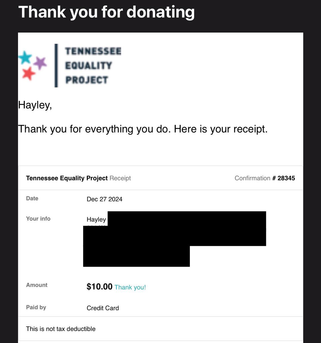 hayley๐ค (@killahaytay) on Twitter photo the final goal has been met, but i still wanted to make a local donation to the tennessee equality project for #AllIWantForChristmasIsLou ๐ฉท <a href="/911actually/">911, Actually</a> the final goal has been met, but i still wanted to make a local donation to the tennessee equality project for #AllIWantForChristmasIsLou ๐ฉท <a href="/911actually/">911, Actually</a>