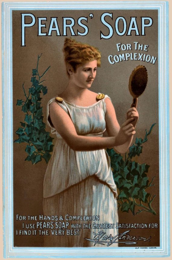 jaguarjin's tweet photo. #IncludeCopySoapFlimsy
A flimsy, translucent, Glycerin soap, that copied natural recipes, was invented in 1807 by Andrew Pears in London. He marketed on the fact that his powders and creams were used to conceal skin damage caused by beauty products containing caustic chemicals. https://t.co/xsLEqm1kZt