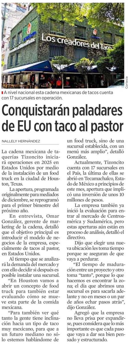 Conquistarán paladares de EU con Taco al pastor vía <a href="/Reforma/">REFORMA</a> #estrategia #tacos <a href="/ElTizoncito1966/">El Tizoncito</a>