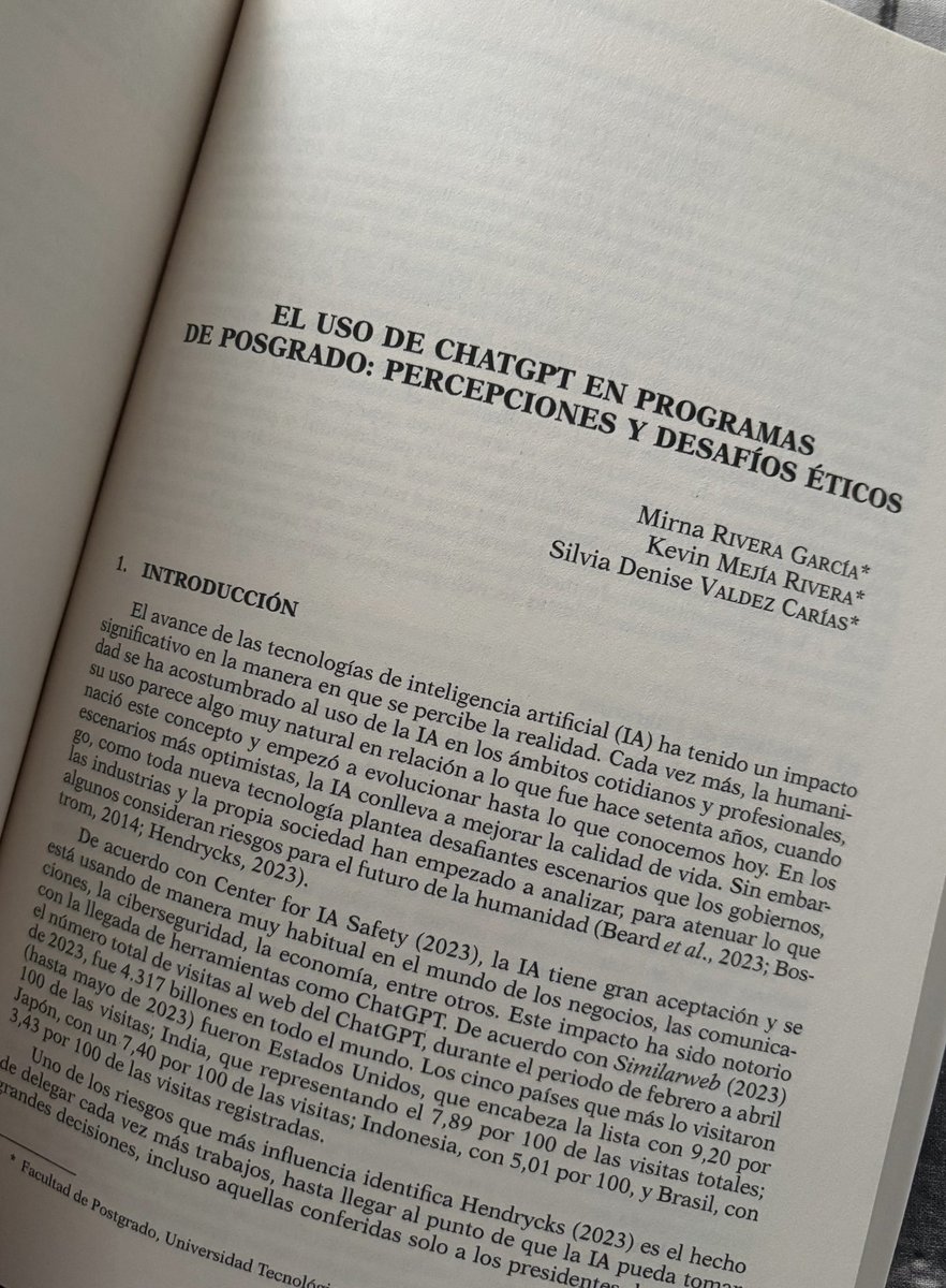 ¿Cómo prepararnos en las facultades de postgrado para los desafíos de la IA generativa?. Esa cuestión orientó el capítulo de libro, publicado por Marcial Pons en España, en el que colaboré con <a href="/MirnaRiveraG/">Mirna Rivera Garcia</a> y <a href="/DeniseValdz/">Denise Valdez</a>. Pronto lo difundiremos vía ResearchGate.