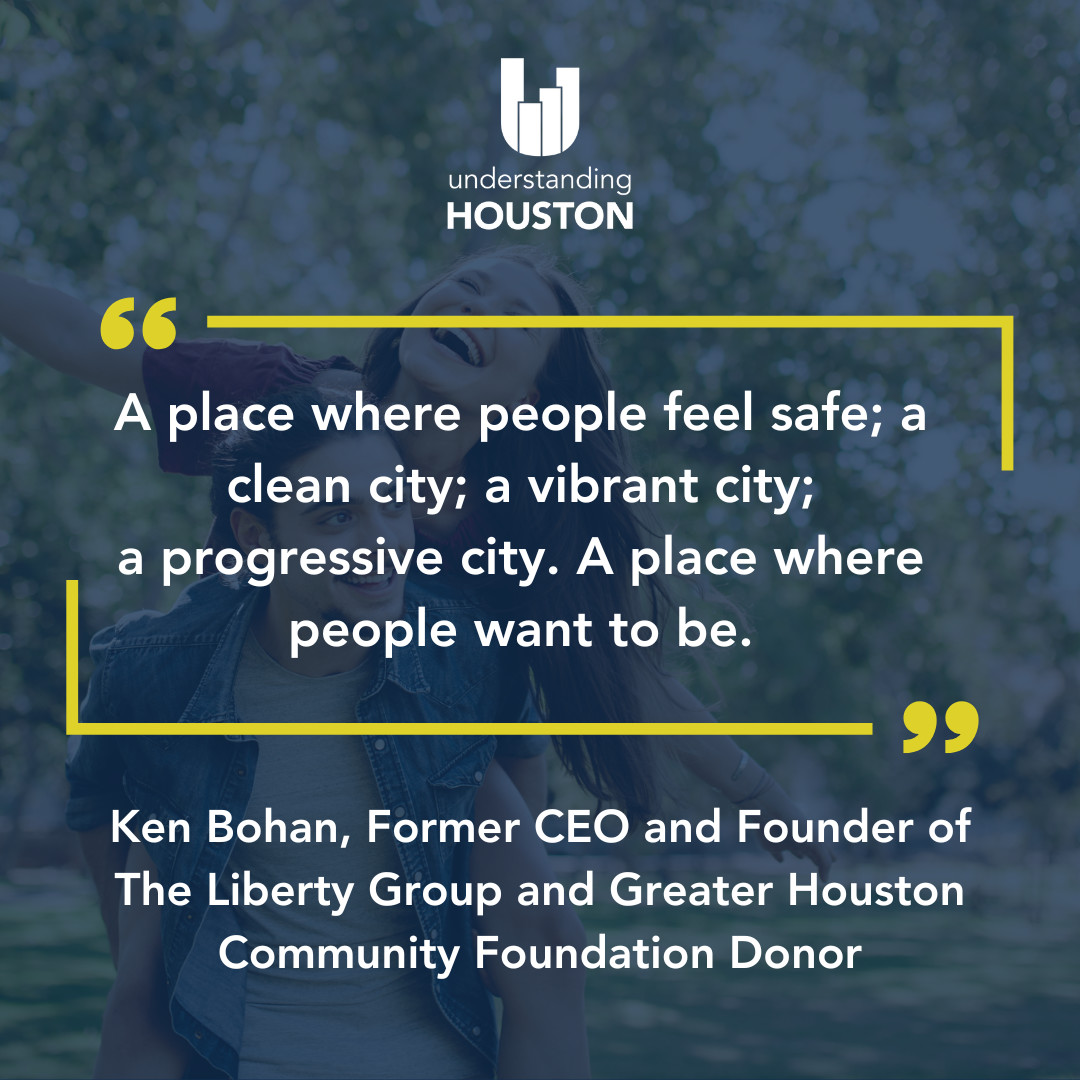 Houston's welcoming spirit fuels incredible growth:

Fort Bend and Montgomery counties' populations doubled in just 20 years and Harris County has over 4.7M residents.
"A place where people feel safe... A place where people want to be." – Ken Bohan