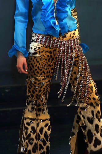 R&amp;B Icon Aaliyah wearing Fausto Puglisi FW01
Rhinestone Embellished Pony Hair Flare Trousers