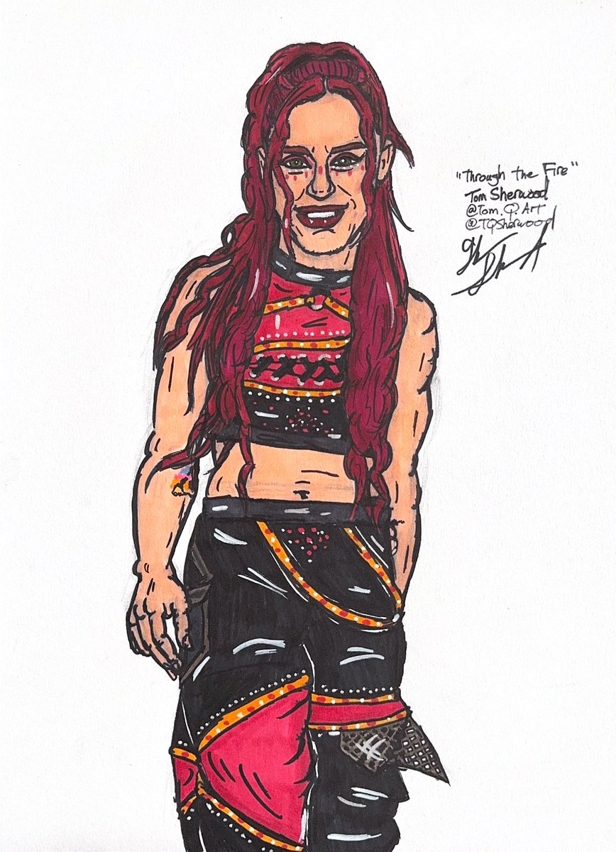 TQSherwood's tweet image. “Through the Fyre.” A brand new drawing for you guys celebrating @wwe_alba on the final #FanArtFriday of the year! Always a pleasure to get to draw Alba Fyre! #albafyre #unholyunion #fanart #wrestlingart