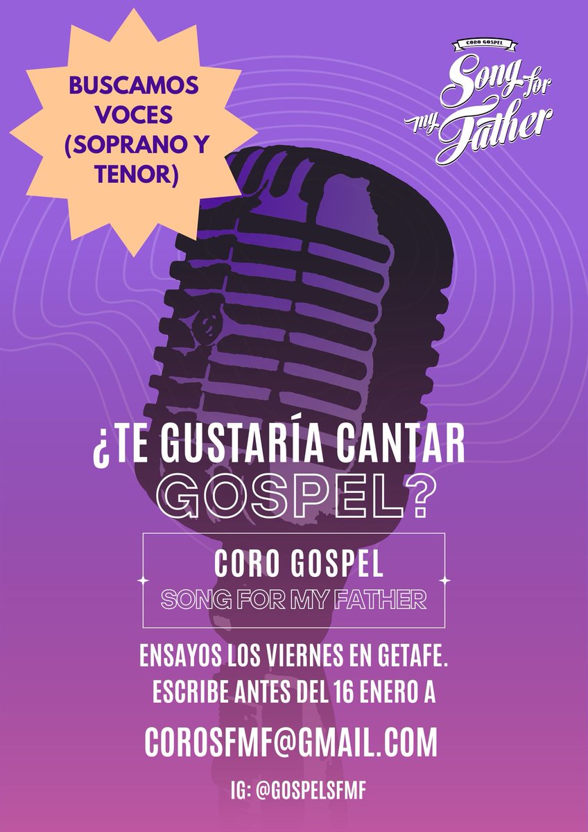 gospelsfmf's tweet photo. Llegó el momento: ¡¡¡Audiciones!!! Buscamos sopranos y tenores para formar parte del coro ✨🙌🏻. Escríbenos a corosfmf@gmail.com antes del 16 de enero y regálate muchas alegrías para el 2025 🎶❤️ https://t.co/9DB9Iji9PN