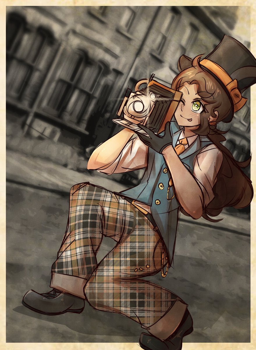 EthelPpj's tweet photo. Here's a character me and my gf brainstormed and designed some time ago!!

Her name is Addison McKinley, a self proclaimed detective making the rounds in Victorian London to solve mysteries with the help of her trusty camera!

Hope you like her ^^ 💙 https://t.co/2cfO10Tt91