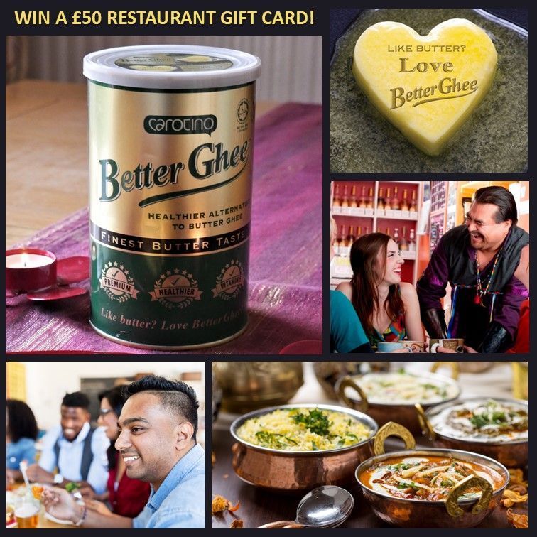 BetterGhee's tweet photo. Enter our latest #competition and you could be enjoying a slap up meal on us if you're the lucky winner of the £50 restaurant gift card we're giving away with delicious, cholesterol-free Carotino BetterGhee! Enter now to be included! Good Luck! https://t.co/uUsYdT243P #giveaway https://t.co/Odj3WorBx0