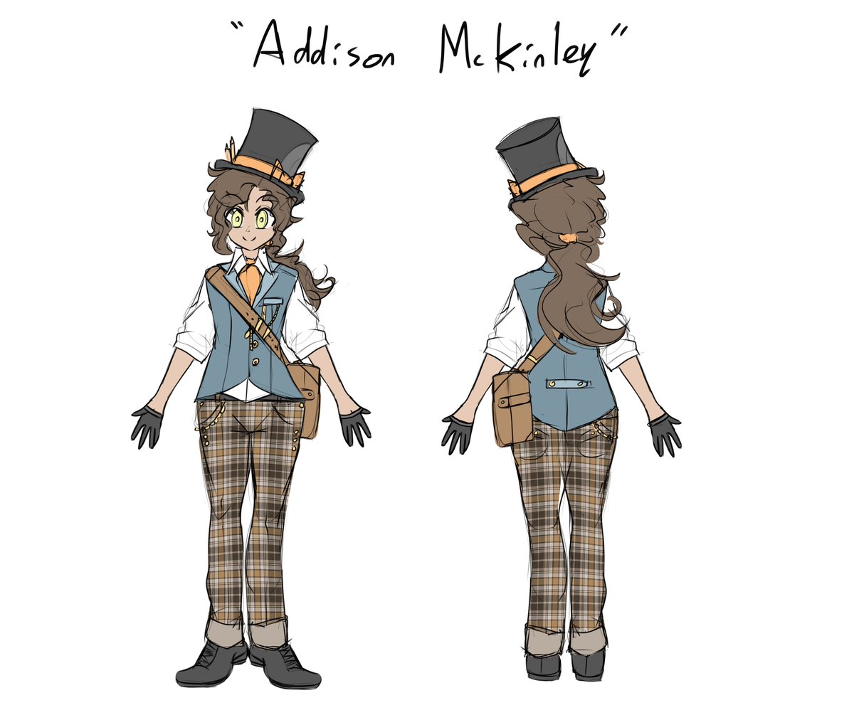 EthelPpj's tweet photo. Here's a character me and my gf brainstormed and designed some time ago!!

Her name is Addison McKinley, a self proclaimed detective making the rounds in Victorian London to solve mysteries with the help of her trusty camera!

Hope you like her ^^ 💙 https://t.co/2cfO10Tt91