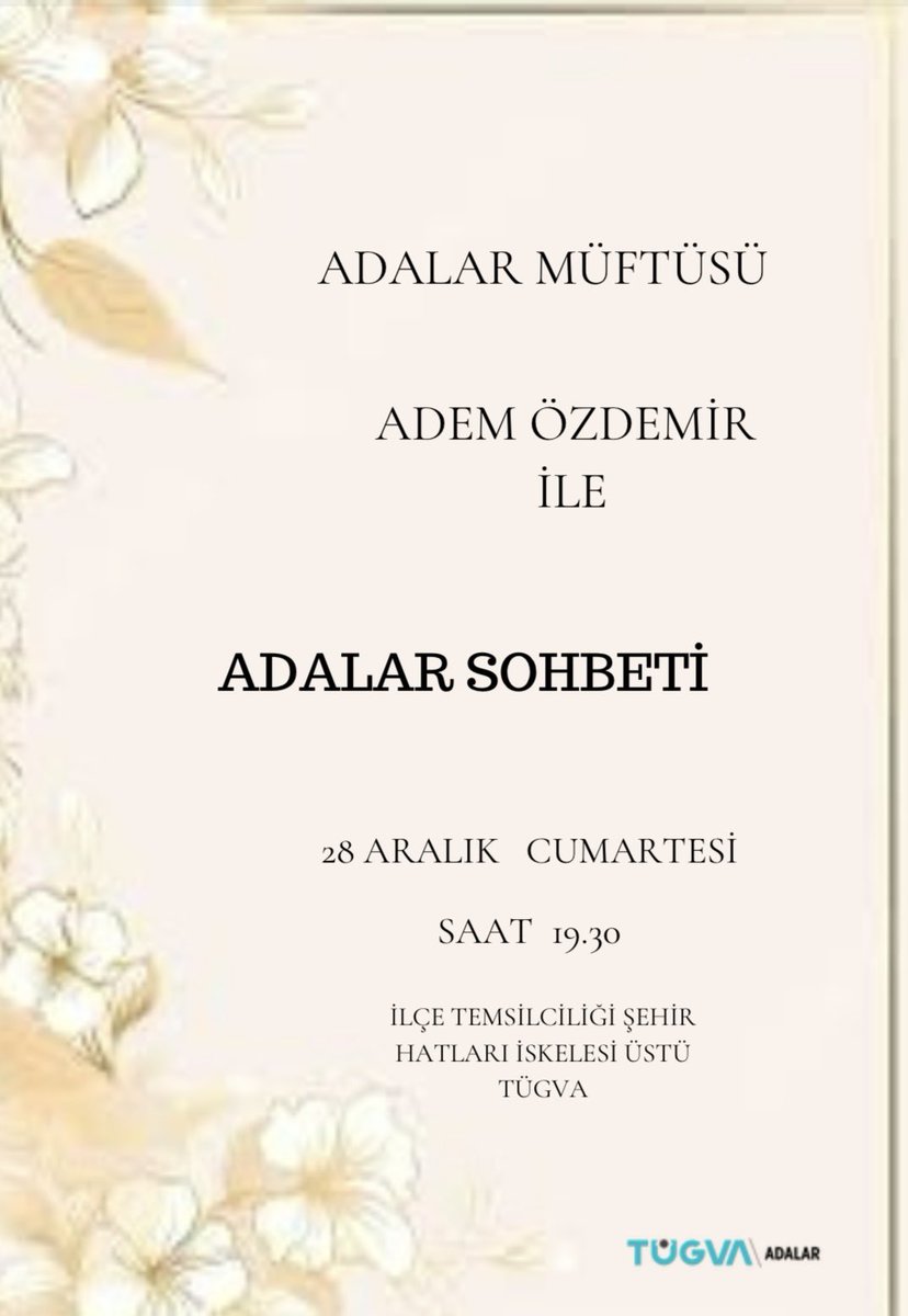 tugvaadalar's tweet photo. Adalar Müftülüğü “Adem Özdemir”ile Adalar Sohbetine 
Tüm Ada Halkı Davetlidir.✨
🗓️28 Aralık Cumartesi günü

⏰19.30 https://t.co/qUIO8KKebF