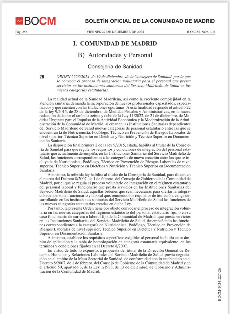¡Hoy es un día histórico para la #Podología! <a href="/Copomadrid/">ICOPOMA</a> ✨ Se ha publicado en el BOCAM <a href="/ComunidadMadrid/">Comunidad de Madrid</a> la Integración de la Podología en el SERMAS <a href="/SaludMadrid/">Salud Madrid</a> un gran avance para la atención sanitaria en nuestra comunidad ¡Un paso más hacia el reconocimiento de la profesión!