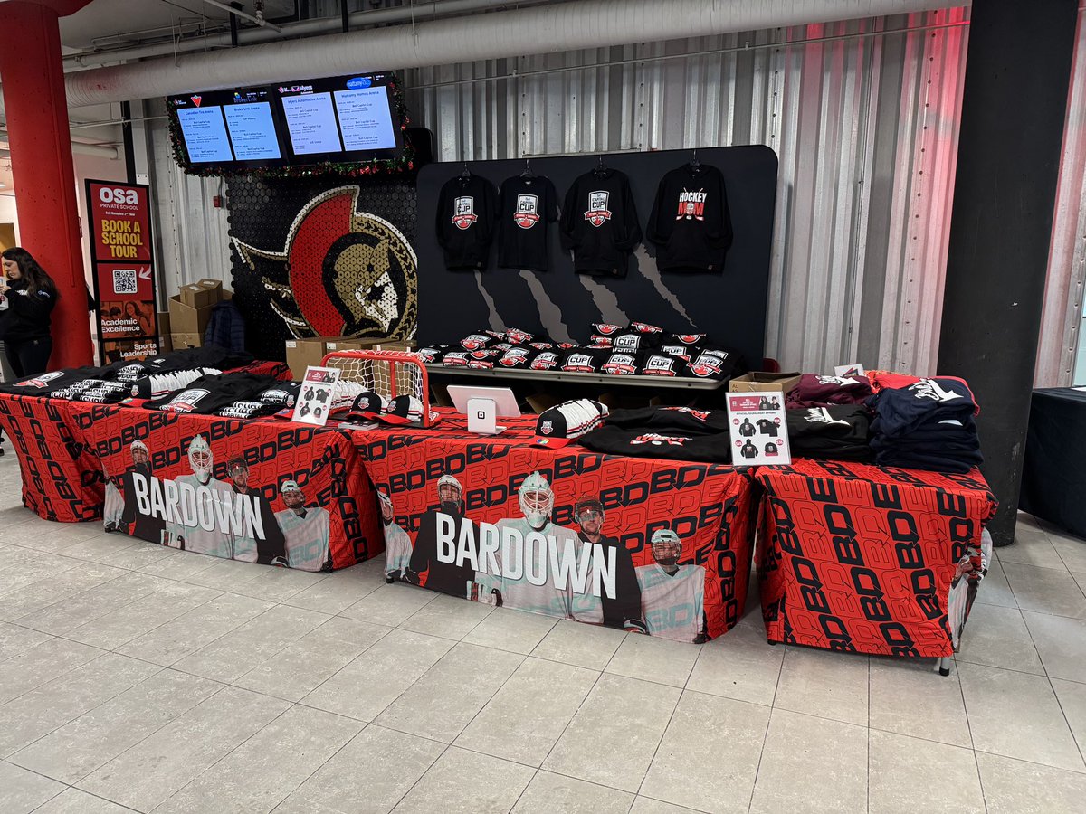 BardownHockey's tweet photo. We are set up for the 24th Annual @bellcapitalcup @sensplex 🇨🇦

Make sure to pop by to grab your official merchandise #BARDOWN https://t.co/yOg7thEpDD
