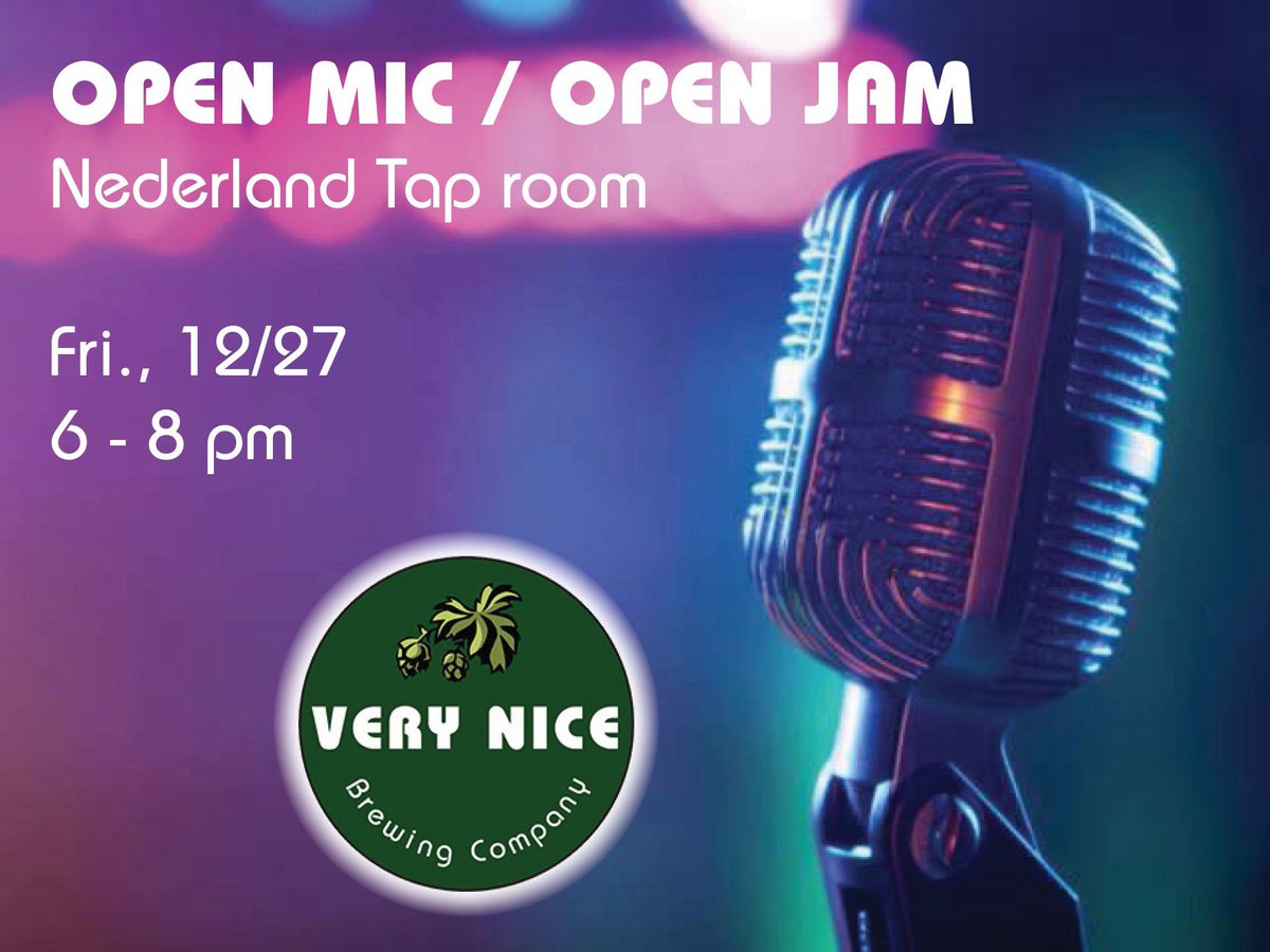 VERY NICE BREWING - NEDERLAND TAP ROOM - 20 Lakeview Dr., #112, Nederland, CO 80466

We're hosting an impromptu Open Mic / Open Jam tonight!  Bring your guitar, harmonica, or ? and bring your friends to join you at the mic! 

verynicebrewing.com