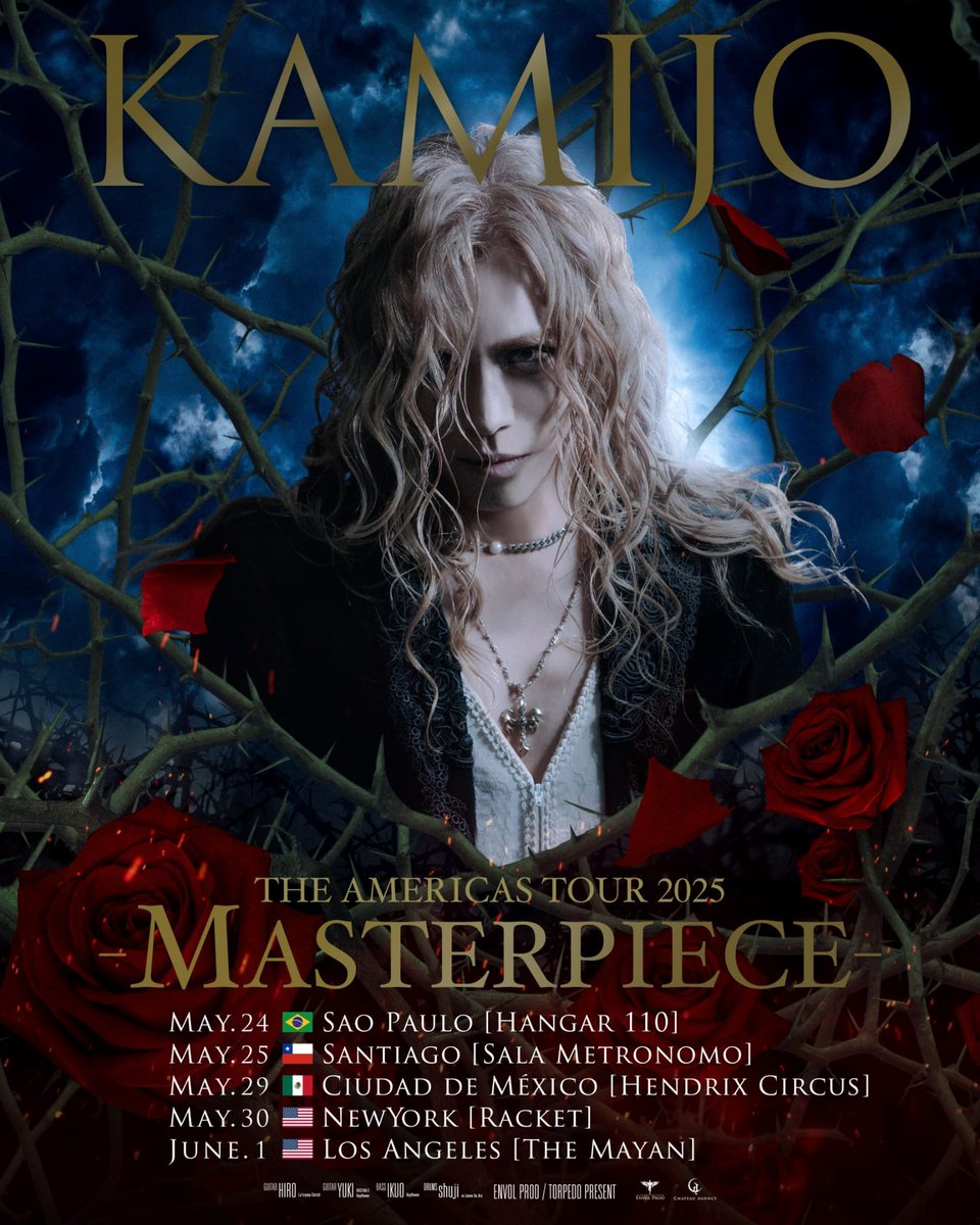 EnvolTorpedo's tweet photo. 🌹THE AMERICAS TOUR 2025 -MASTERPIECE- 

The legendary @kamijo is bringing his captivating presence and iconic music to Latin America in May 2025!

More information coming soon.

#kamijo #visualkei #masterpiece #versailles https://t.co/v6T7oeheyP