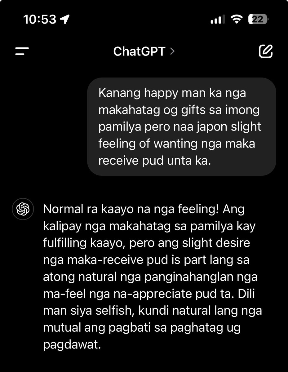Alethan6's tweet photo. Thank you, ChatGPT, for acknowledging and validating my feelings. Ahahahaha https://t.co/Kh1mR4ZmEL