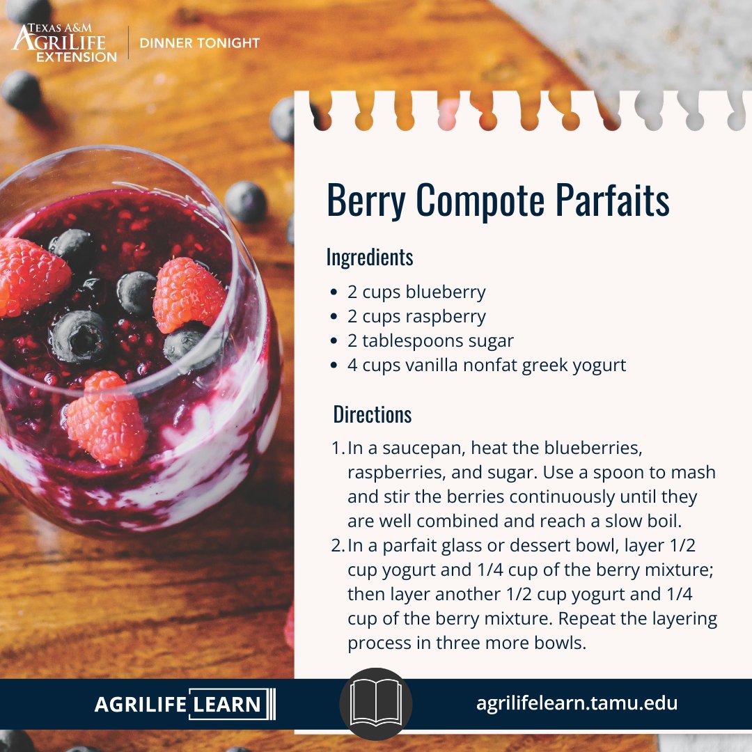 Looking for easy, healthy meals? Check out the Dinner Tonight Essentials Cookbook! Simple recipes with:

- Essential nutrients
- Low saturated fat and sodium
- Easy-to-find ingredients 
- Quick tips on food safety, food storage and more!

Grab yours: tx.ag/AL122724