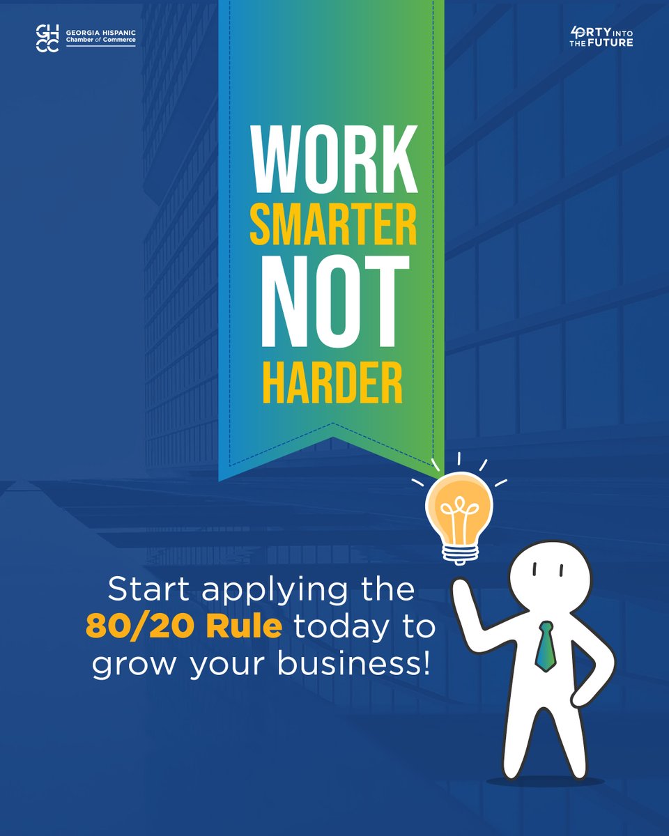 GHCC_news's tweet photo. 💼 #FridayBusinessTip: Boost your results with the 80/20 Rule! Focus on the 20% of tasks that drive 80% of your success. Prioritize what truly matters to grow your #business. 🔑 Ask yourself: What brings the most value? Start there!

#GHCC #EntrepreneurTips #WorkSmarter #Future40 https://t.co/5XXQKPCjoA