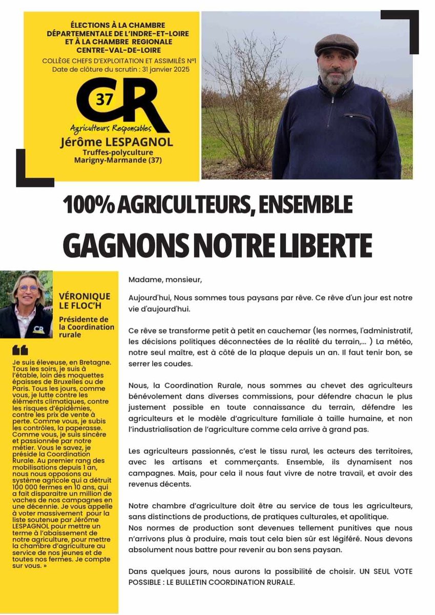 coordinationrur's tweet photo. 💪 Découvrez la liste aux élections chambre de la Coordination Rurale de l'Indre-et-Loire et suivez-les sur Facebook ! 🤩
➡️ Pour en savoir plus, rendez-vous sur la page #CR37 https://t.co/2zWDYeQkJW
En janvier, on compte sur vous ! Le vote du bon sens, c'est le vote CR
#CoordinationRurale #AgriculteursEnColère #AgricultureEnDanger #CriseAgricole  #AgricultureFrançaise #UrgenceAgricole #CR #bonsenspaysan #levoteutile #CR13 #BouchesDuRhone
