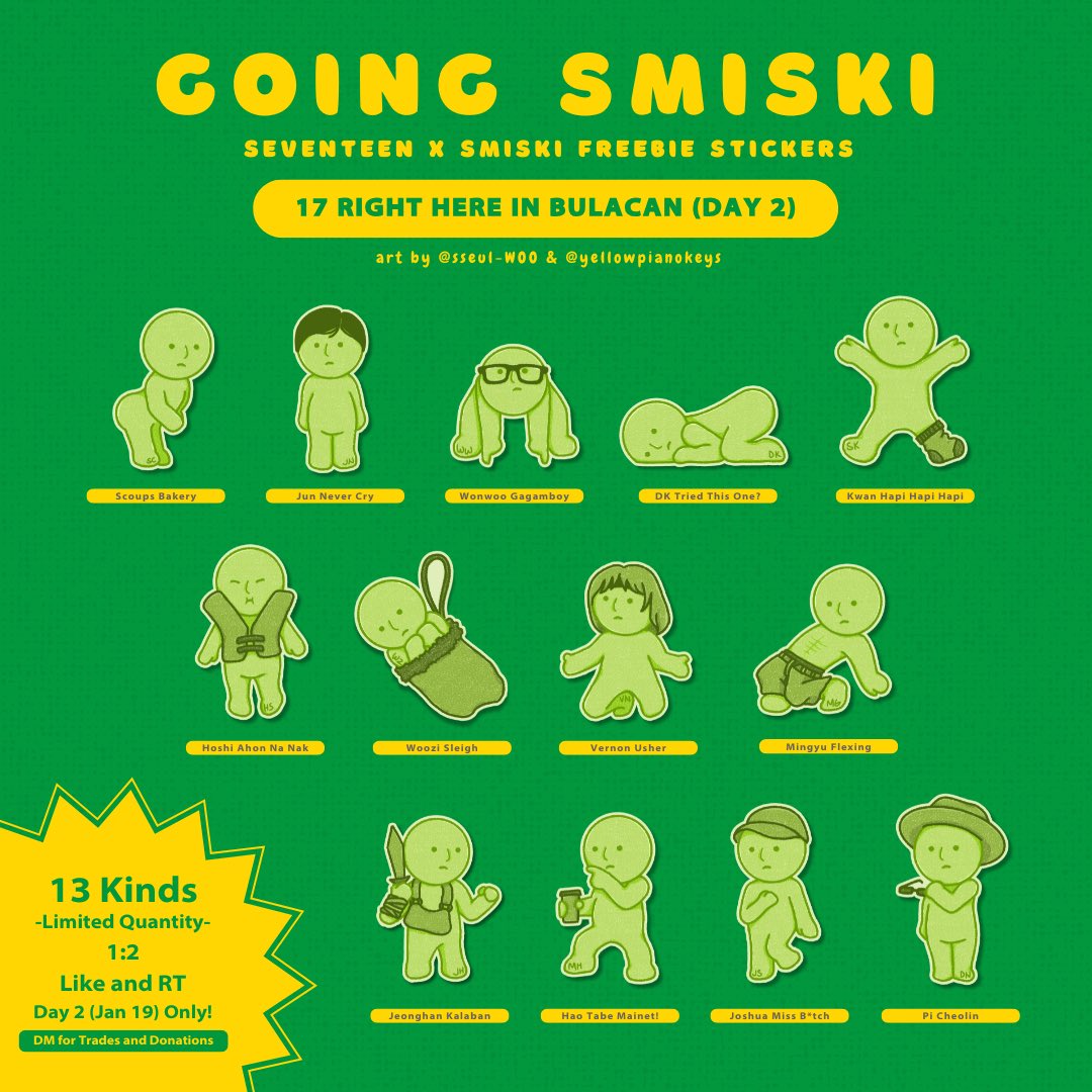 sseul_woo's tweet photo. 17 Right Here in Bulacan Freebies by @sseul_woo &amp; @yellowpianokeys 🍀💚

if svt were smiskis✨ giving away these qts on d2!⋆.˚

☘︎ jan 19
☘︎ like&amp;rt (following is opt)
☘︎ 1:2 (random)
☘︎ time&amp;loc tba, see u! :>

#SEVENTEEN_RIGHT_HERE_IN_BULACAN #SVT_RIGHT_HERE_IN_BULACAN https://t.co/H4uiGqIMTk
