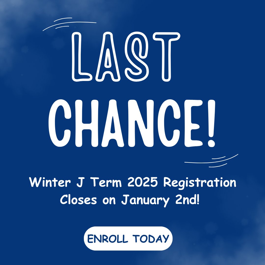 ⏳ Time’s running out! ⏳ 2025 J Term registration is almost over—just a few days left to secure your spot! 🚨 Don’t wait until it’s too late—enroll TODAY and make this J Term count! 💥 #winterjterm #2025 #uri #enrollnow