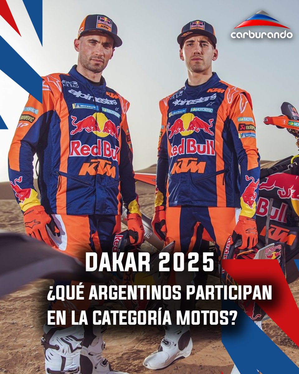 CarburandoTV's tweet photo. 🇦🇷 Comenzamos a palpitar la edición 2025 del @dakar, y te contamos los argentinos que estarán presentes en #motos

👉 Los hermanos Kevin (2 veces campeón) y Luciano Benavides, correrán con el equipo Red Bull KTM Factory Team. 

👉 Santiago Rostan lo hará con una Husqvarna Rally 2 https://t.co/s4tO1YEUFK