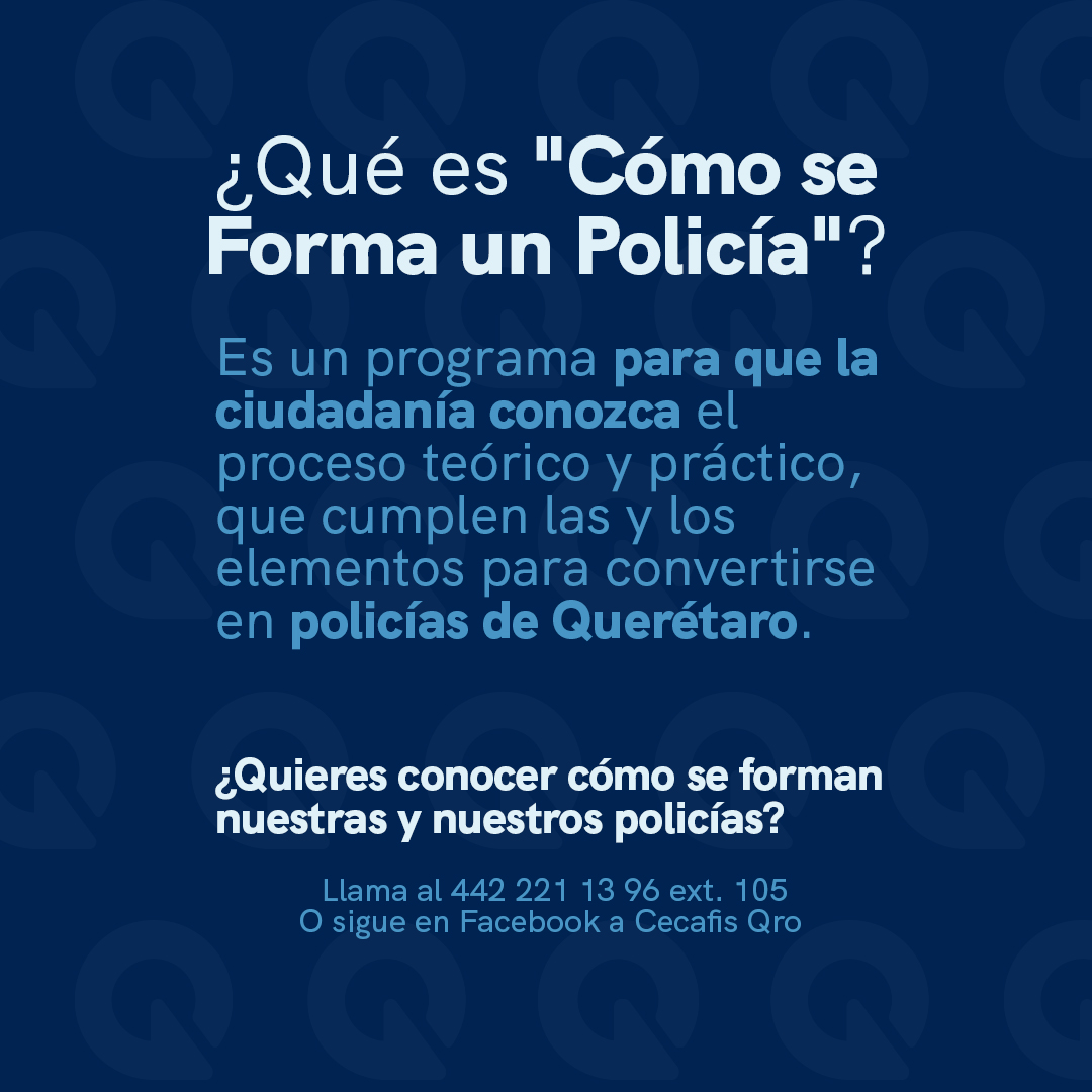 gobqro's tweet photo. ¡Ven a conocer el proceso formativo de las y los policías en #Querétaro! 🚓

El Programa "Cómo se forma un Policía" del #Cecafis, te permite conocer la preparación teórica y práctica de quienes cuidan de ti y tu familia en nuestro Estado.

Agenda tu visita, ¡así estamos colaborando #contigo por la seguridad de todos! 🫂

#JuntosQroTrabajaEnPaz