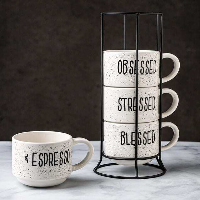 Hkitchencorner's tweet image. ☕✨ Sip in style with our 4-Piece Speckled Espresso Mug Set! Inspiring designs + storage rack = perfect mornings. 🖤🤍 Shop now at homekitchencorner.com! 🌟 #HomeKitchenCorner #EspressoLovers #StylishSips