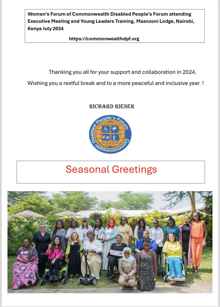 commonwealthDPF's tweet image. Thank you all for your support and collaboration in 2024! Wishing you all a restful break and a more peaceful and inclusive year! - Richard Rieser, General Secretary #inclusion #CDPF #2024