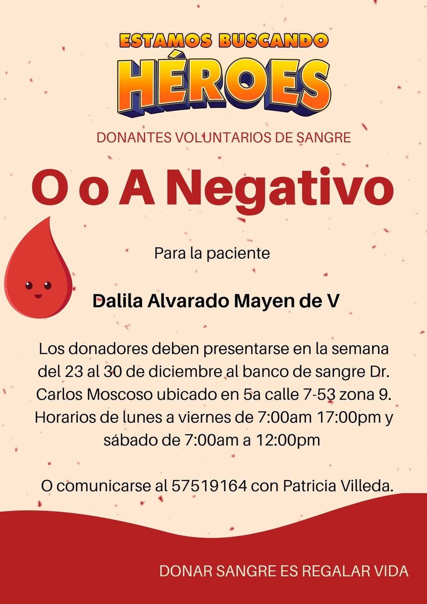 mecklerh's tweet photo. Un amigo busca donadores de sangre O(-) o A (-). Gracias por leer y compartir 🫶🏾 https://t.co/0U5rSNkPyY