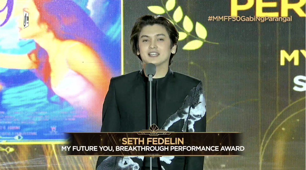 PhilippineStar's tweet photo. CONGRATULATIONS, SETH! 

Seth Fedelin delivers an outstanding performance for "My Future You" earning the breakthrough performance award at the Metro Manila Film Festival Gabi ng Parangal 2024 on Friday. (Screenshots/MMFF) https://t.co/nis6Rjmd4E