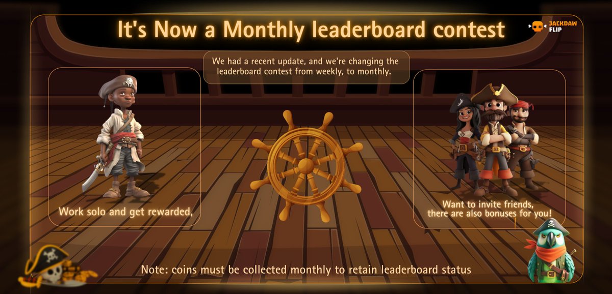 Oi mateys! ☠️ 

How'dy? We're back after a brief intermission 🙂‍↔️

In case you missed it, we have changed our leaderboard contest from "weekly" rewards to "monthly" rewards.

Now you have enough time to rack up those points! 🔥