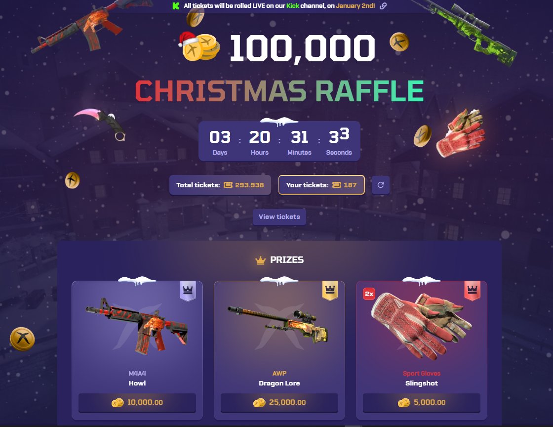 Remember our 100,000c Christmas raffle is ending in 3 days! 🤑🎅

1⃣3⃣7⃣There is 137 prizes to be won for the lucky winners!🍀

Remember, the more you wager, the more tickets you will get😉

Comment how many tickets you have along with your X-ID! 
Will give some coins so you guys