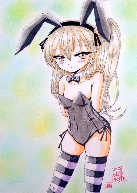 バニー愛里寿ちゃんコピック手塗りA4イラストボード出来ました額付きで4000円で販売します 