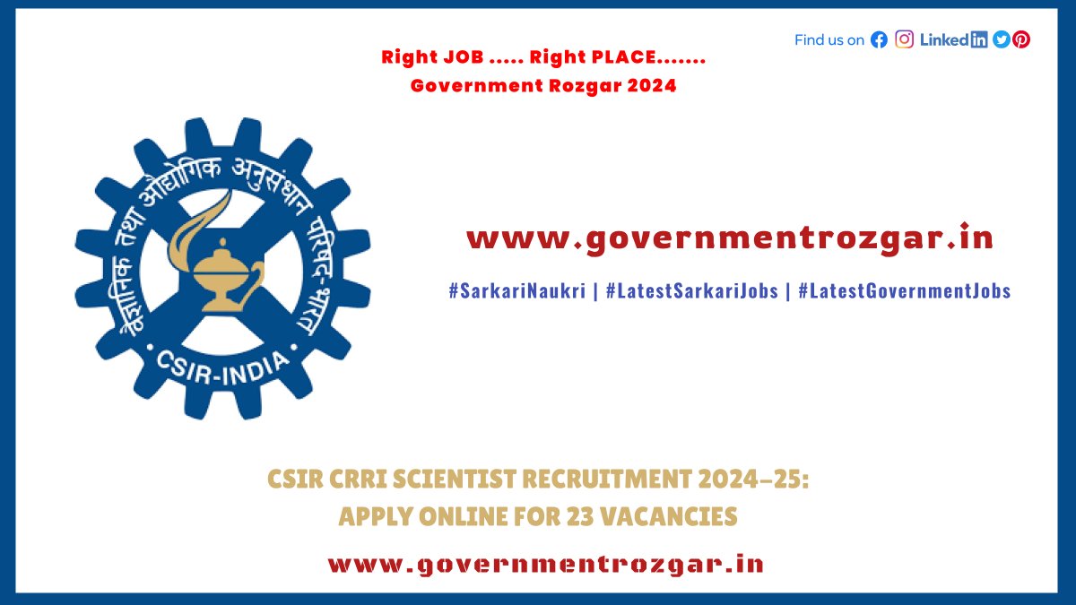 govtrozgar's tweet image. governmentrozgar.in/csir-crri-scie…

CSIR CRRI Scientist Recruitment 2024-25 – Scientist Vacancy Recruitment in CSIR CRRI 2024
@govtrozgar 
#CSIRCRRI, #ScientistRecruitment, #GovernmentJobs, #CSIRRecruitment, #SarkariNaukri, #ScientistVacancy, #JobOpening2024, #CRRIRecruitment, #CSIRCareers