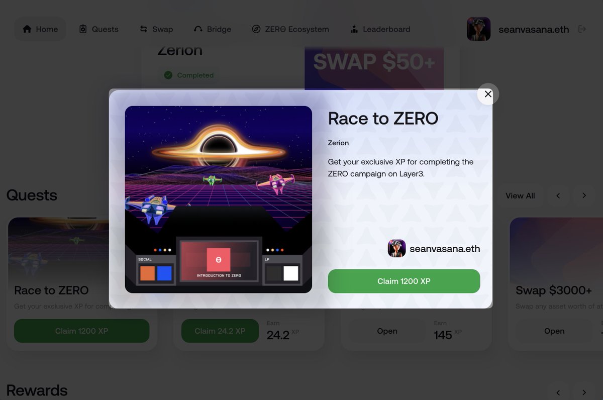 Congrats to those who completed the very first @zerodotnetwork campaign  exclusively on @layer3xyz Eligible users can now claim their XP! Look for  the “Race to ZERO” quest: https://t.co/Z6APmnIMbT