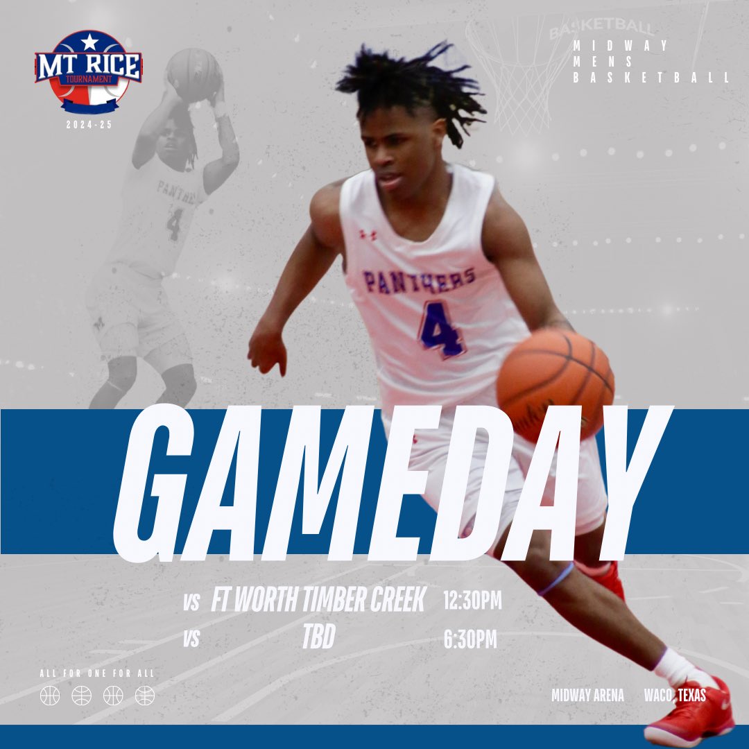 midway_hoops's tweet photo. 63rd Annual MT Rice Holiday Tournament Day 1 

🆚 Timber Creek HS
⌚️12:30pm 
📍Midway HS 

DO WHAT WE DO! Let’s Go To Work!
#5OB #All4One4All #DWWD 
#PantherHoops #PantherNation #TheWay #CenTexHoops https://t.co/3KB3rSx5hx