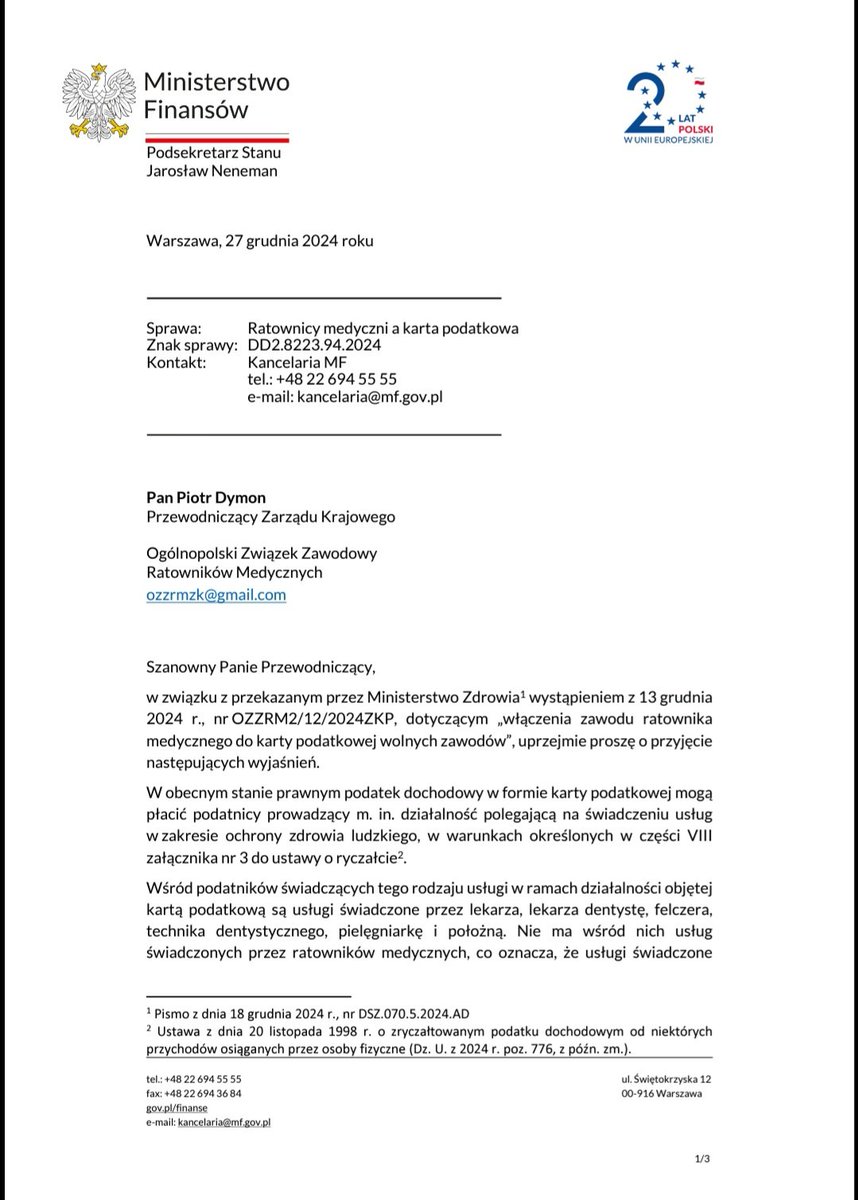 mozozzrmzk's tweet photo. RM na liście wolnych zawodów...
https://t.co/Ar4R8UCiFw

"Wobec powyższego, uprzejmie informuję, że nie znajduję uzasadnienia do „podjęcia odpowiednich działań legislacyjnych w celu włączenia zawodu ratownika medycznego do karty podatkowej wolnych zawodów" https://t.co/CMusR4ZLF1