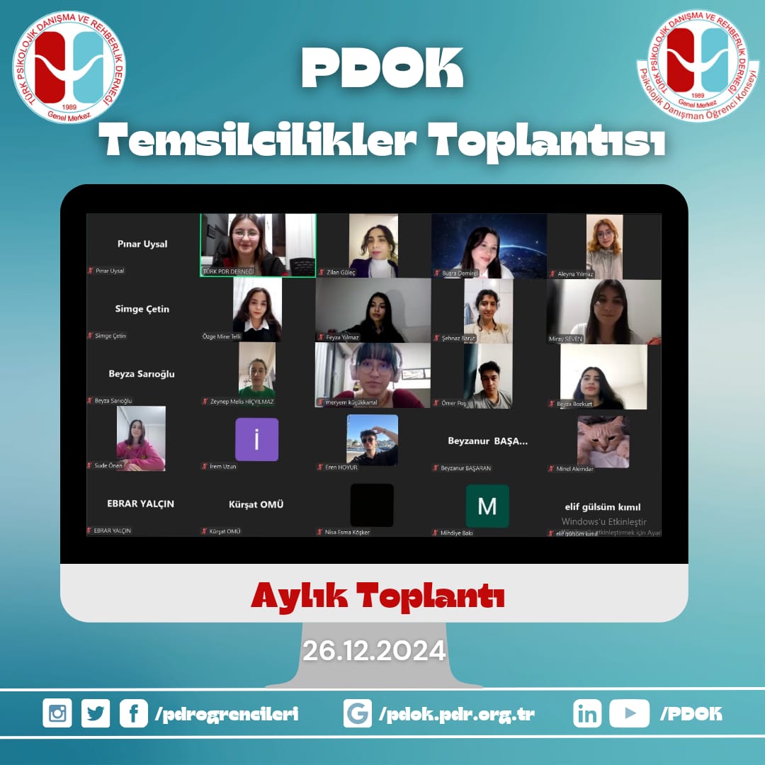 Sevgili PDOK Ailesi ✨
26.12.2024 (Perşembe) tarihinde PDOK Temsil Heyeti olarak ekiplerimiz ile aylık toplantımızı gerçekleştirdik. 

Katılım sağlayan arkadaşlarımıza teşekkür ederiz. Sizleri aramızda görmekten mutluluk duyuyoruz. 💌

<a href="/turkpdrdernegi/">Türk PDR Der- Psikolojik Danışma ve Rehberlik</a>
<a href="/pdrogrencileri/">PDOK</a>